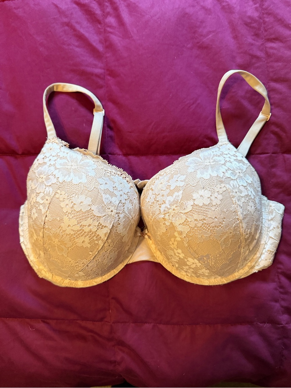 Victoria's Secret Lace T-Shirt Bra in Beige